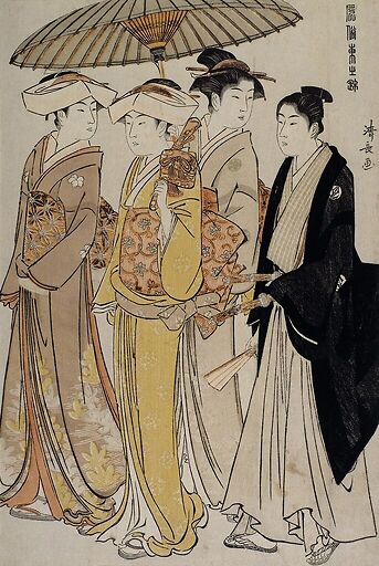 Samurai girls accompanied by a young man