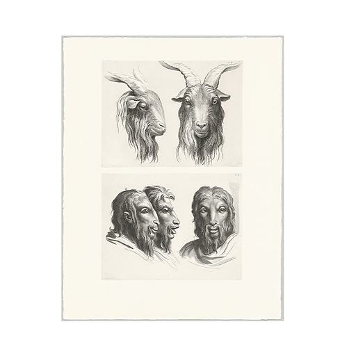 Engraving Two goat heads