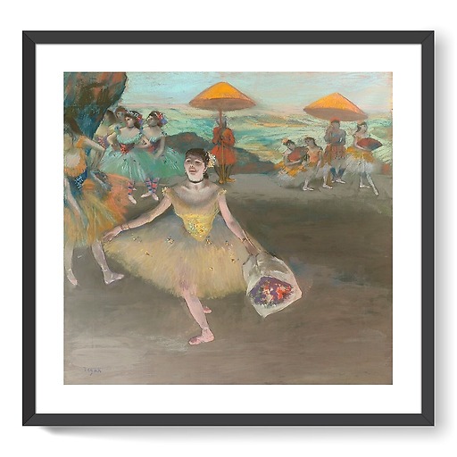 Dancer with bouquet, curtseying (framed art prints)