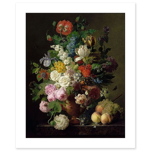 Vase de fleurs, raisins et pêches (affiches d'art)