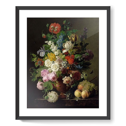 Vase de fleurs, raisins et pêches (affiches d'art encadrées)