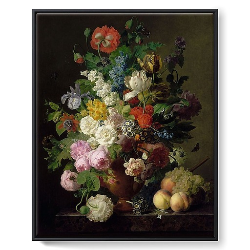 Vase of Flowers, Grapes and Peaches (framed canvas)