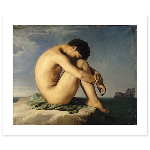Jeune homme nu assis au bord de la mer - Etude (affiches d'art)