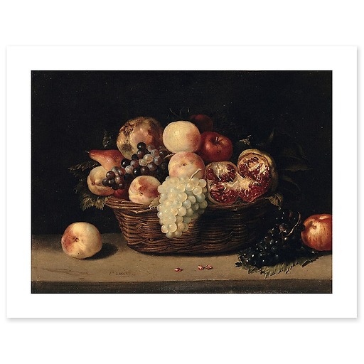 Basket of pomegranates, peaches and grapes (art prints)