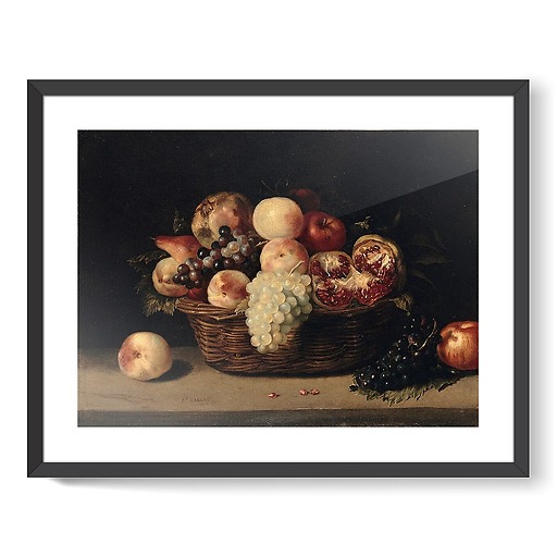 Basket of pomegranates, peaches and grapes (framed art prints)