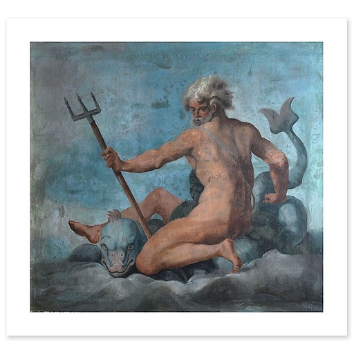 Plafond de la Galerie des assiettes : Neptune sur un dauphin (toiles sans cadre)