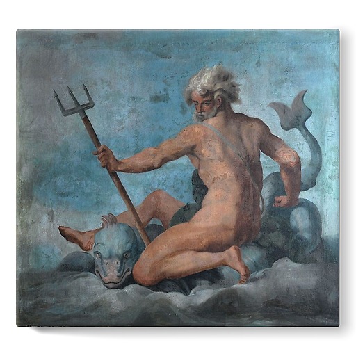 Plafond de la Galerie des assiettes : Neptune sur un dauphin (toiles sur châssis)