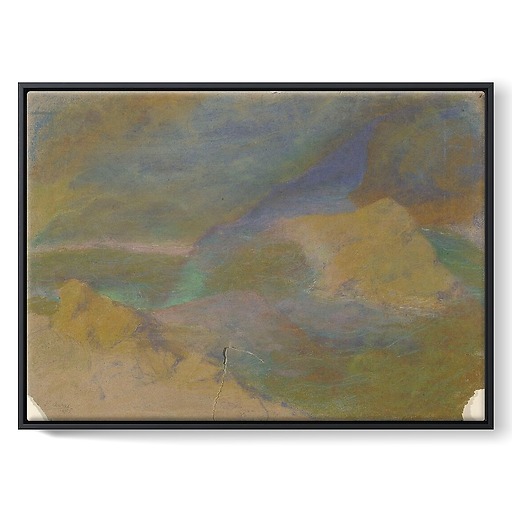 Mountain landscape with rocks in the foreground (framed canvas)