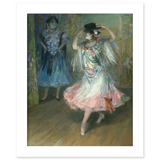 Two Spanish dancers, one of whom is holding the edges of her sombrero (art prints)