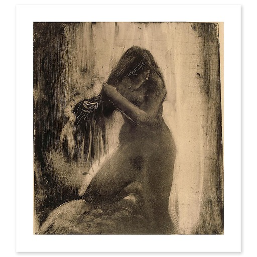 Woman, naked, doing her hair (art prints)