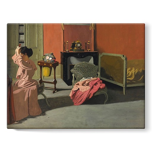 Woman doing her hair (stretched canvas)