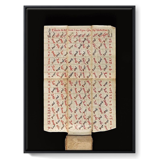 Calendrier perpétuel portatif
Folio 13 : Tabula de proprietatibus lunae
Angleterre (toiles encadrées)