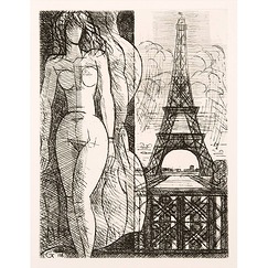 Estampe Nu à la tour Eiffel - Marcel Gromaire 1952
