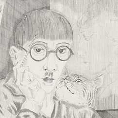 Estampe Autoportrait de l'artiste au chat - Foujita