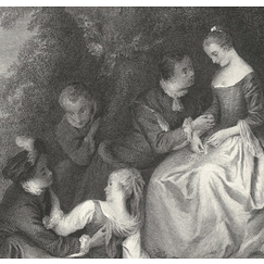 Engraving Gallant conversation in a park - Jean-Baptiste-Joseph Pater