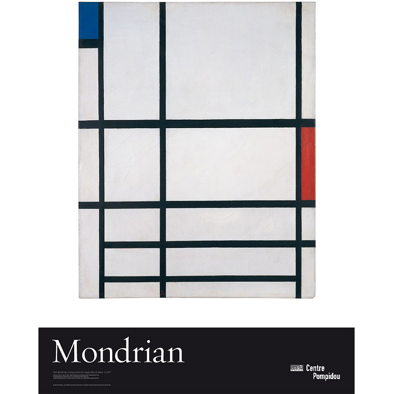 Affiche Mondrian "Composition en rouge, bleu et blanc: II"