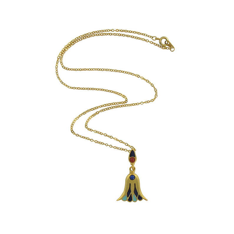 Pendentif fleurs et boutons de lotus sur chaîne