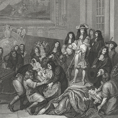 Engraving Louis XIV visits the Gobelins factory