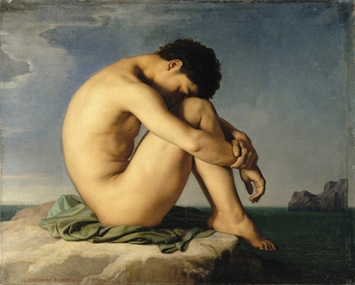 Nude Youth Sitting by the Sea
