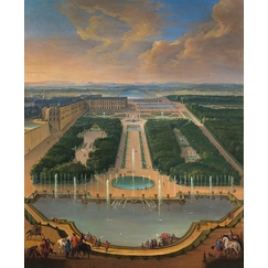Vue du château de Versailles depuis le Bassin du Dragon et de Neptune