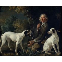 Portrait of the gamekeeper La Forêt and Fine-Lise and Lise, two dogs from the royal pack oudry