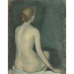 Femme nue, vue de dos, tournée vers la droite