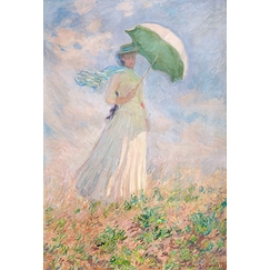 Essai de figure en plein air: femme à l'ombrelle tournée vers la droite