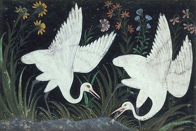 Deux grues au bord d'un étang