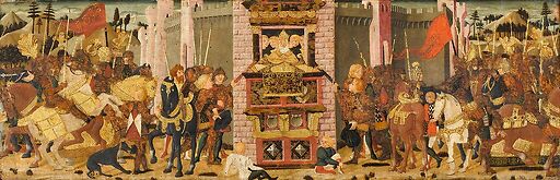 Panneau de cassone : Hersilie réconciliant les Romains et les Sabins