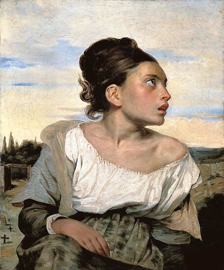 Young orphan girl at the cemetery (stretched canvas) · Boutiques