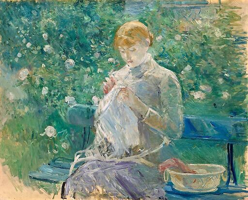 Cousant dans le jardin [Pasie cousant dans le jardin de Bougival] (détail)