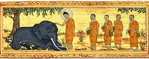 Miracle de l'éléphant furieux à Rajagriha (détail)
