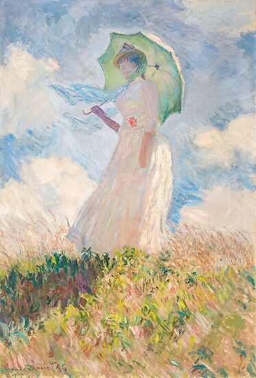 Essai de figure en plein air : femme à l'ombrelle tournée vers la