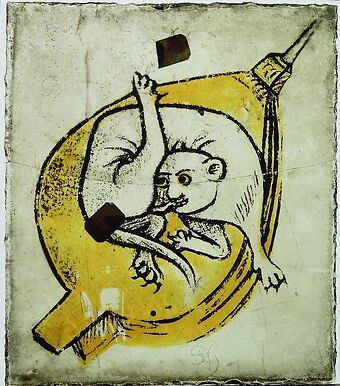 Fantastic animal lying on a bellows