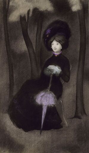 Jeune femme à l'ombrelle mauve