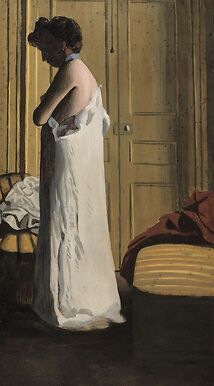 Nu dans un intérieur, femme retirant sa chemise