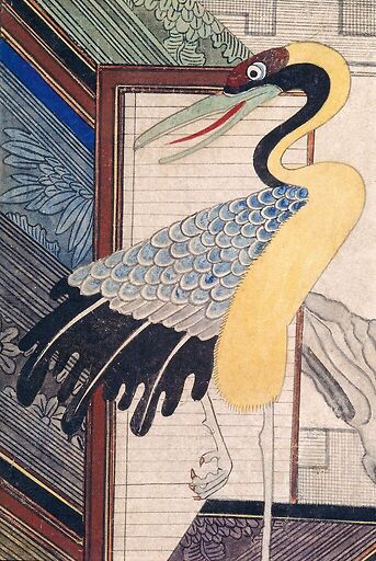 Paravent aux livres (Chaek’kori) (détail), le héron