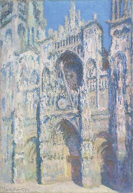 Cathédrale de Rouen, le portail et la tour Saint Romain, plein soleil, harmonie bleue et or