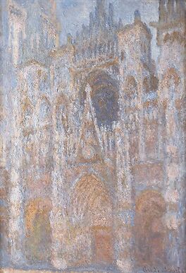 Cathédrale de Rouen, le portail, soleil matinal harmonie bleue