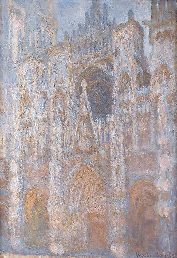 Cathédrale de Rouen, le portail, soleil matinal harmonie bleue
