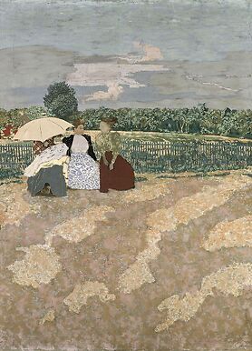 Jardins publics: les nourrices, la conversation; l'ombrelle rouge. La conversation (centre)