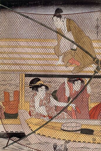 Scène sur un bateau : le filet-épuisette