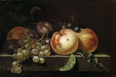Peach, plums and grapes
