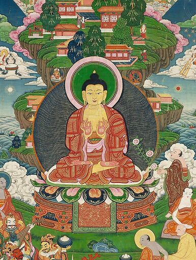 Scène de la vie de Buddha : le grand miracle de Svaravati