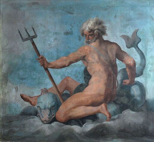 Plafond de la Galerie des assiettes : Neptune sur un dauphin