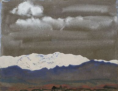 Snow-covered mountain landscape at night