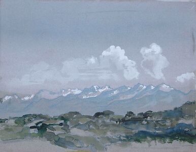 Snow-covered mountain landscape in the morning