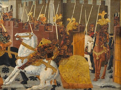 Panneau de cassone : combat de cavalerie sous les murs de Troie II/II