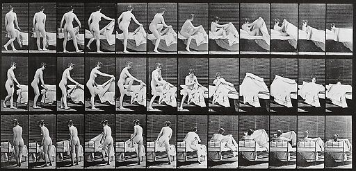 Animal Locomotion: Nude woman getting into bed