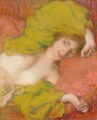 Laziness or study of a woman draped with her hands up